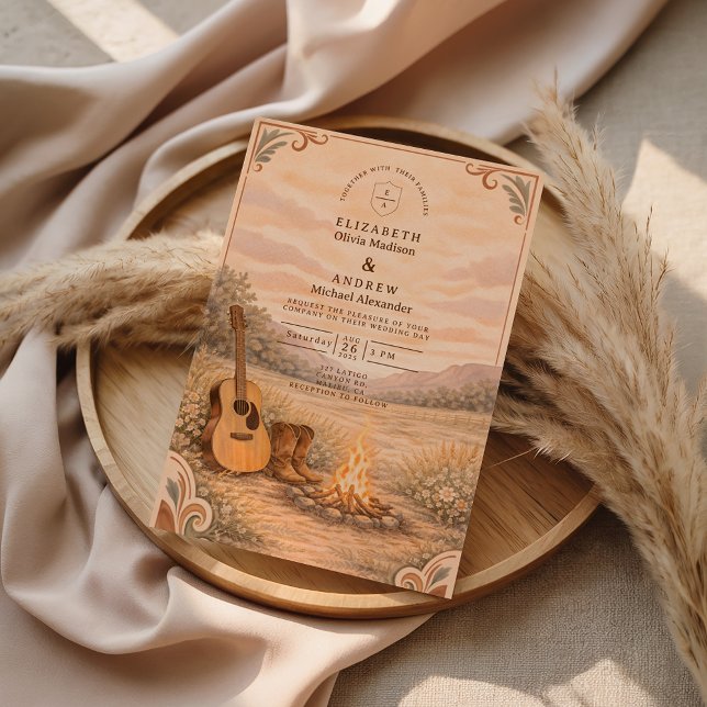 Invitation Mariage à la guitare de prairie de feu de camp occ (Créateur téléchargé)