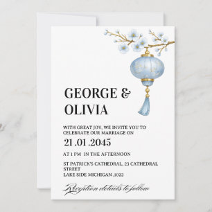 Invitation Mariage à la Lanterne Bleue Japonaise