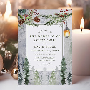 Invitation Mariage à la lanterne botanique aux arbres de pin 