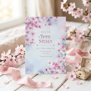 Invitation Mariage à la Lavande Rose avec Bordure de Sakura à