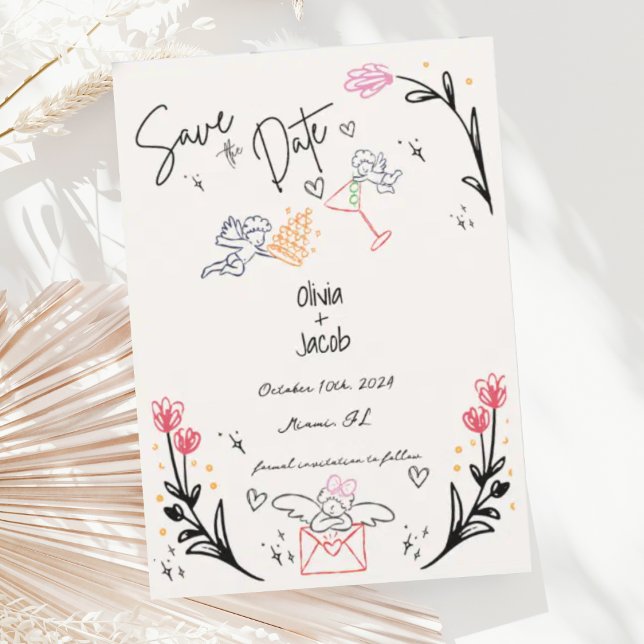 Invitation Mariage à la main de Whimsical tiré Cupid Scribble (Créateur téléchargé)