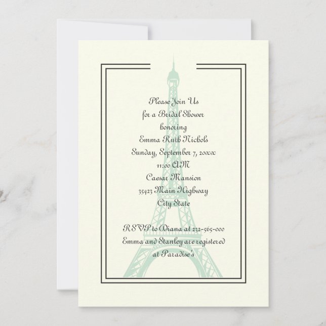 Invitation Mariage à la menthe Tour Eiffel (Devant)