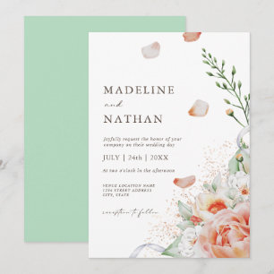 Invitation Mariage à la menthe verte, à la pêche et blanche