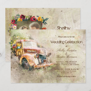 Invitation Mariage à la mode de vieux camion rustique vintage