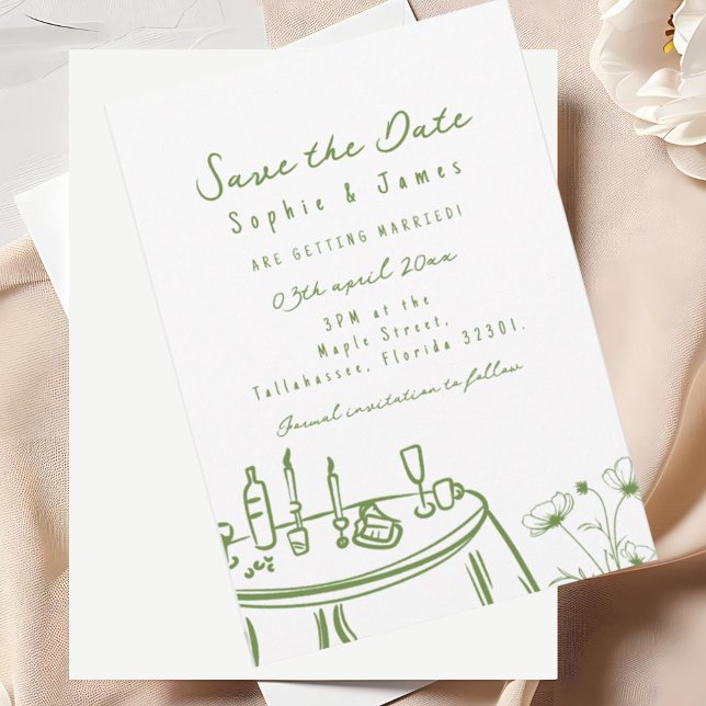 Invitation Mariage à la mode vert Whimsical à main (Créateur téléchargé)