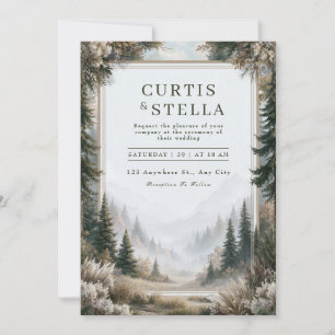 Invitation Mariage à la montagne de pins brumeuse