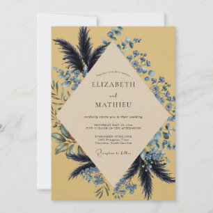 Invitation Mariage à la moutarde, au bleu marine et à l'eucal