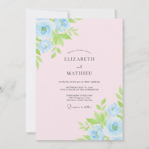 Invitation Mariage à la Pétale Azur Rose Poudre