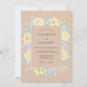 Invitation Mariage à la Pétale Azurée Jaune Pâle