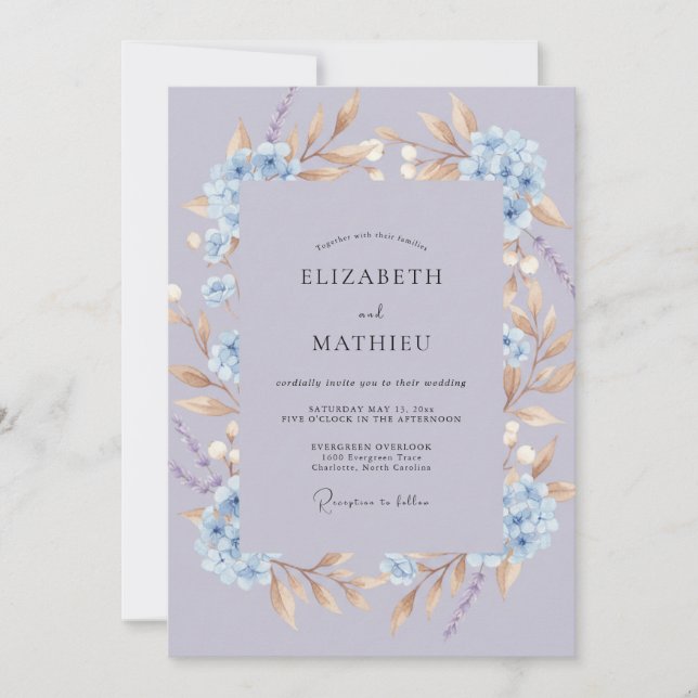 Invitation Mariage à la Petale Bleue Mauve (Devant)