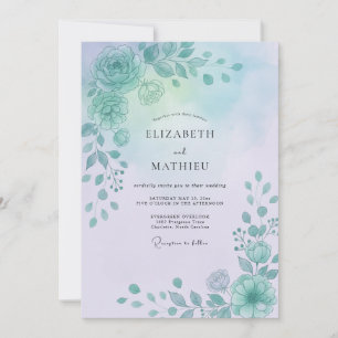 Invitation Mariage à la Pétale d'Aqua Pervenche