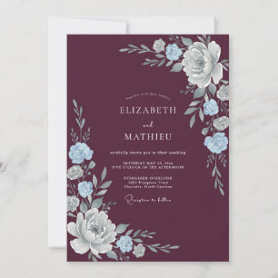 Invitation Mariage à la Petale d'Argent Prune