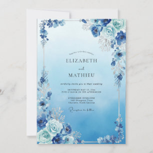 Invitation Mariage à la Pétale d'Azur Vintage