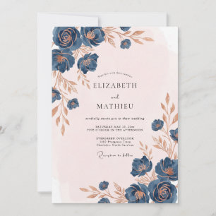Invitation Mariage à la Petale de Bronze Indigo