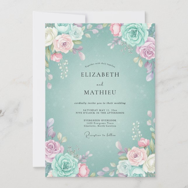 Invitation Mariage à la Pétale de Lilas Turquoise (Devant)