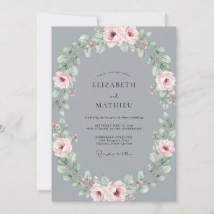 Invitation Mariage à la Pétale Douce Rose Ardoise