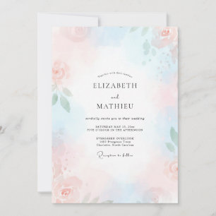 Invitation Mariage à la Petale Rose Céruléen