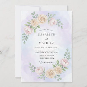 Invitation Mariage à la Pivoine Crème Améthyste