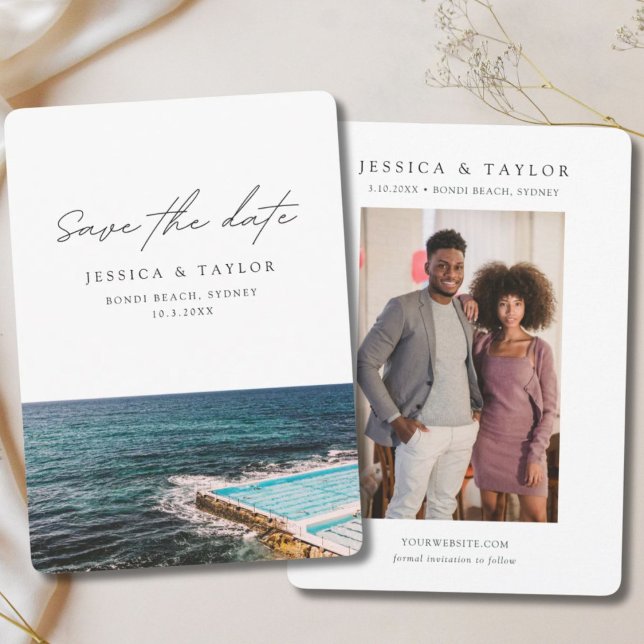 Invitation Mariage à la plage de Bondi à Sydney, save the dat (Sydney Save the Date Bondi Beach Wedding Invitation)