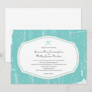 Invitation Mariage à la plage de Rustic à l'écrevisse Turquoi