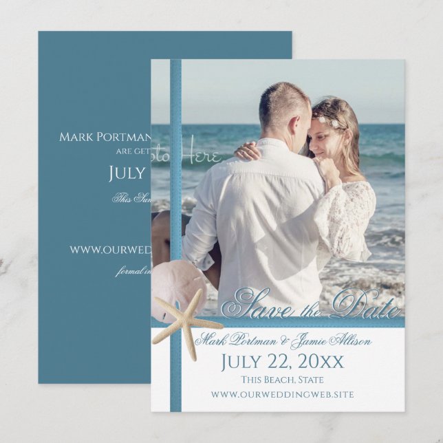 Invitation Mariage à la Plage Étoile de Mer Dollar de Sable S (Devant / Derrière)