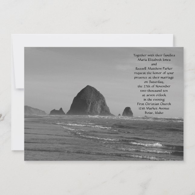Invitation Mariage à la plage noire et blanche (Devant)