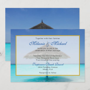Invitation Mariage à la Plage Tropicale avec Parasol en Chaum