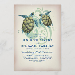 Invitation Mariage à la plage tropicale de la tortue de mer