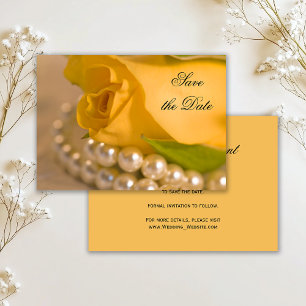 Invitation Mariage à la rose jaune et aux perles blanches Sau