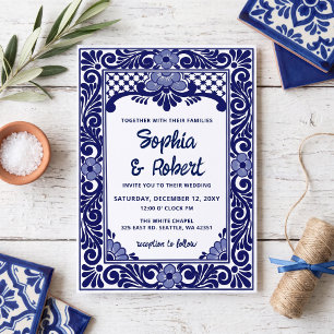 Invitation Mariage à la Talavera Bleue Mexicaine