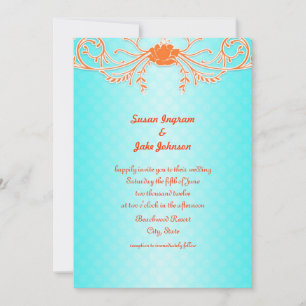Invitation Mariage à la Tangerine et Aqua lumineux et amusant