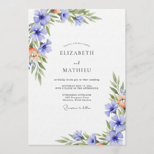 Invitation Mariage à la touche d'aquarelle de pervenche
