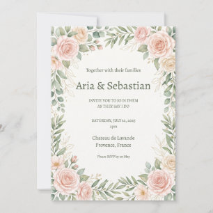 Invitation Mariage à la verdure de rose rose
