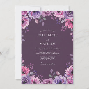 Invitation Mariage à la vigne aquarelle prune