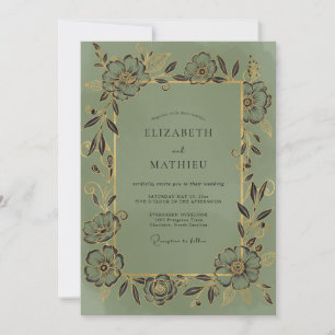 Invitation Mariage à la vigne or olive