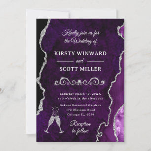 Invitation Mariage à l'agate et au marbre scintillant violet 