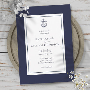 Invitation Mariage à l'ancre bleu marine et blanc