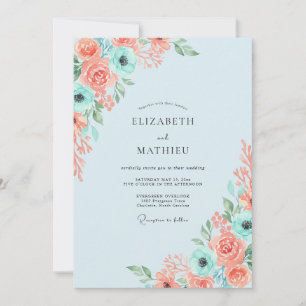 Invitation Mariage à l'anémone aqua corail