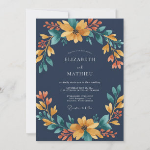 Invitation Mariage à l'aquarelle ambre et marine