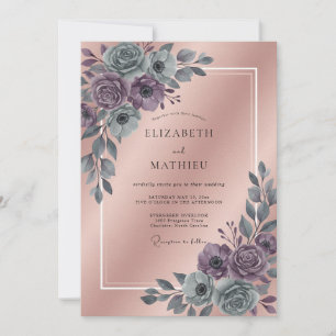 Invitation Mariage à l'aquarelle Améthyste Ardoise