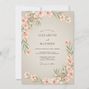 Invitation Mariage à l'aquarelle aux feuilles de pêche