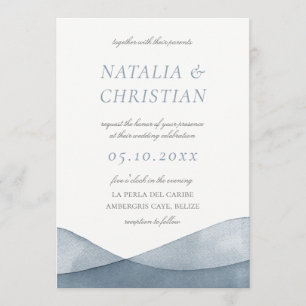 Invitation Mariage à l'aquarelle bleue trempée