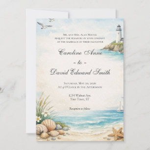 Invitation Mariage à l'aquarelle bord de mer côte océan