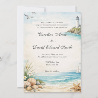 Invitation Mariage à l'aquarelle bord de mer côte océan