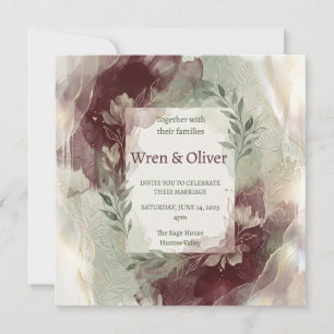 Invitation Mariage à l'aquarelle bordeaux