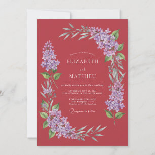 Invitation Mariage à l'aquarelle botanique au lavande cramois