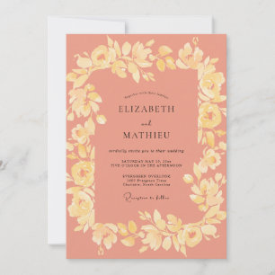 Invitation Mariage à l'aquarelle botanique crème de corail