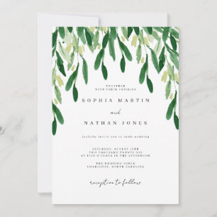 Invitation Mariage à l'aquarelle botanique feuille verte