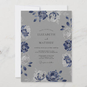Invitation Mariage à l'aquarelle botanique Indigo Slate