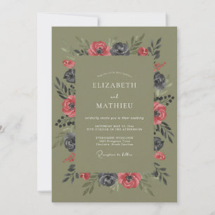 Invitation Mariage à l'aquarelle Corail Olive